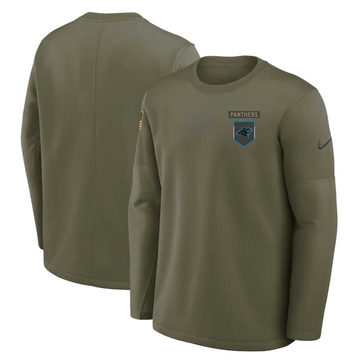 Men's Carolina Panthers Olive 2025 Salute to Service Sideline Coaches Therma-FIT Long Sleeve Shirt